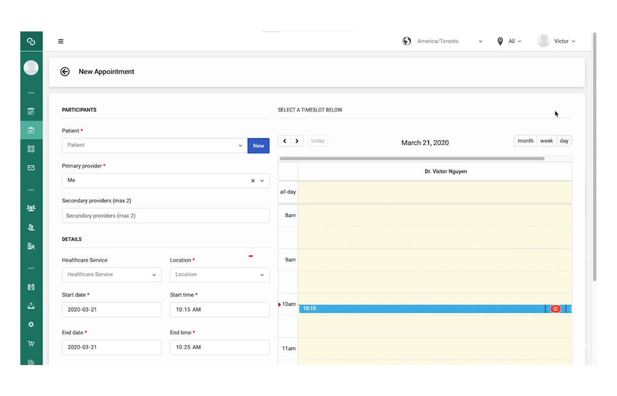 The new appointment screen.